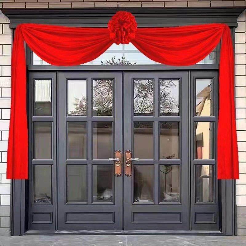 大红花球婚礼新房装修大红花波形迁入新家悬挂大红粗布揭幕布