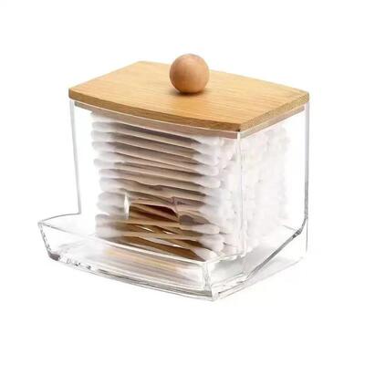Acrylic Storage Box Bathroom Jar Makeup Organizer Cotton Rou