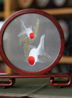 湘绣手工刺绣成品摆件双面绣禅意国风创意荷花鸟蜀绣苏绣礼物礼盒