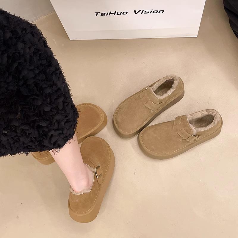 秋冬季厚底保暖靴女加绒加厚勃肯鞋2025新款毛毛低帮鞋子外1202n