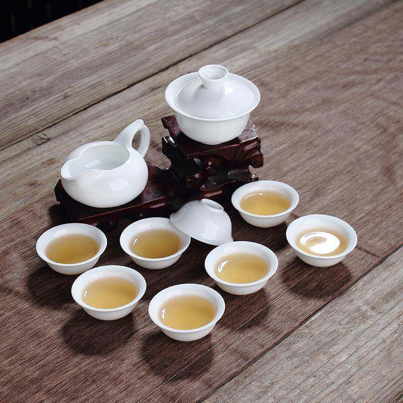 包邮特价陶瓷高白10头茶具套装茶海功夫整套德化陶瓷茶杯礼品