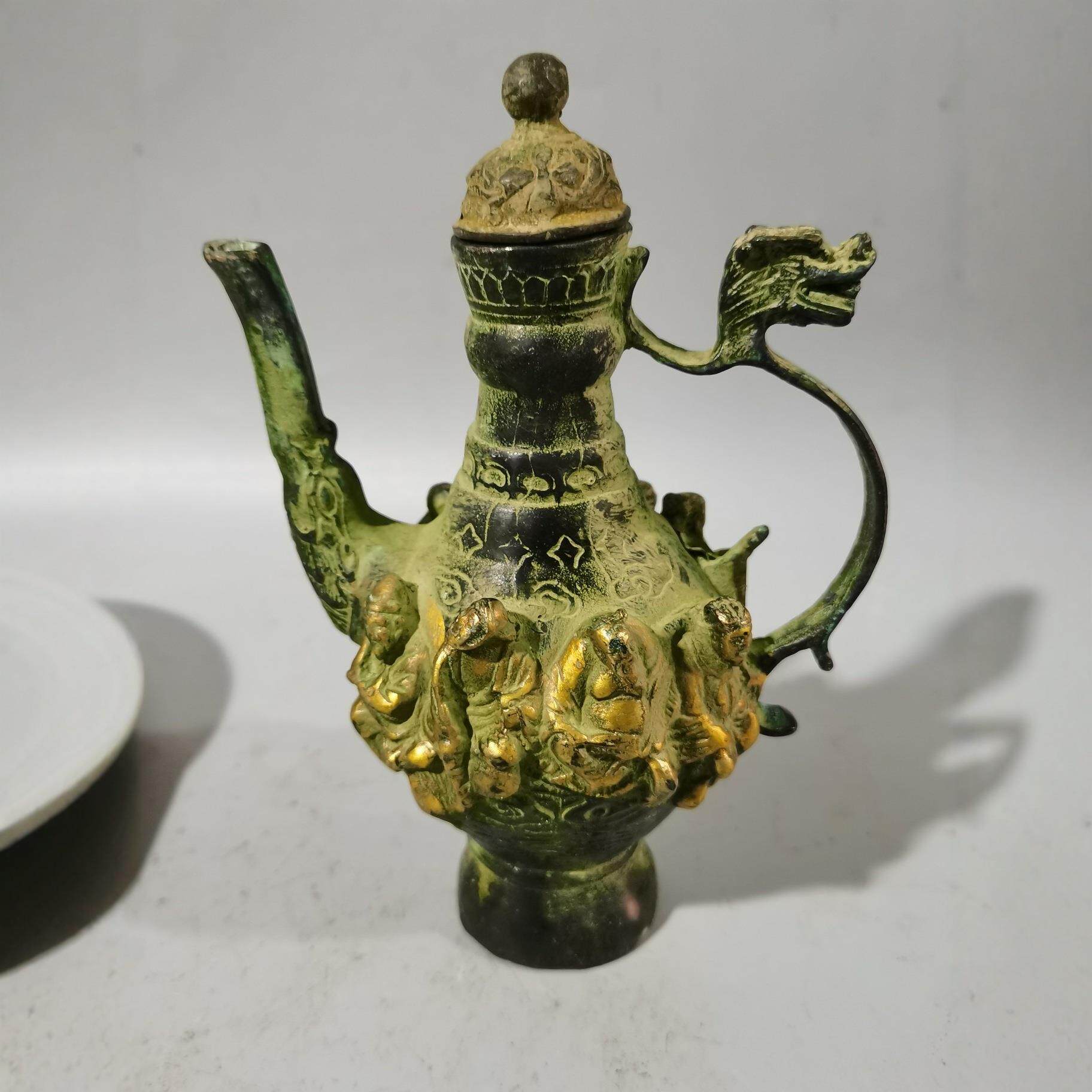 仿古做旧 茶壶家居装饰礼品工艺品古玩收藏铜壶 八仙壶摆件