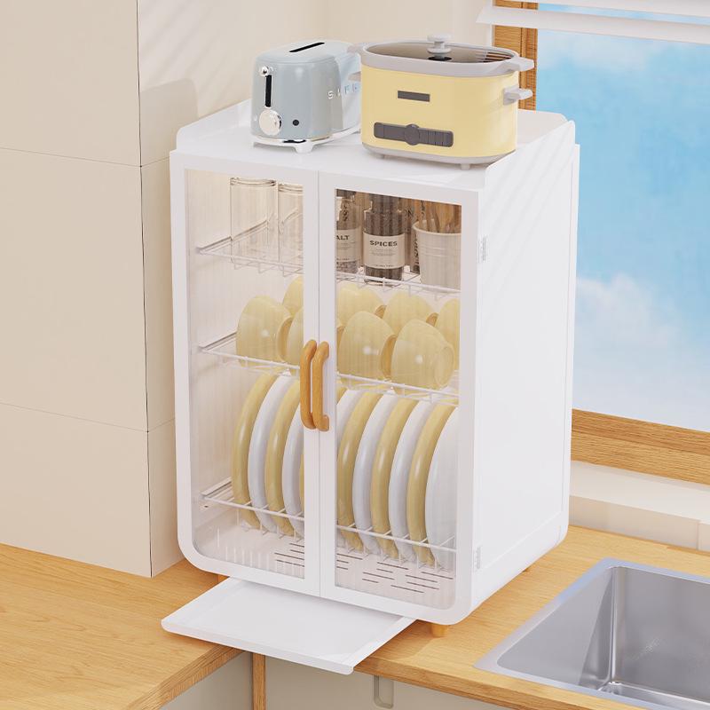 厨房台面防尘碗柜带门置物架收纳架家用放碗碟筷多功能碗架沥水架