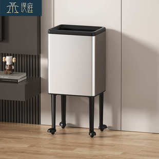 不锈钢垃圾桶家用高级感可移动免弯腰高款大容量客厅厨房2025新款