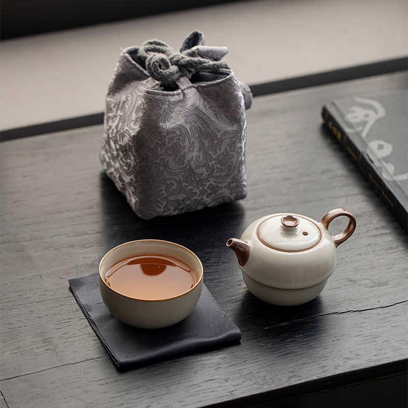 米黄汝窑收纳包旅行茶具便携式户外快客杯一壶一杯陶瓷泡茶壶套装,餐饮具,旅行茶具,淘宝优惠券,粉丝福利购,淘宝优惠卷