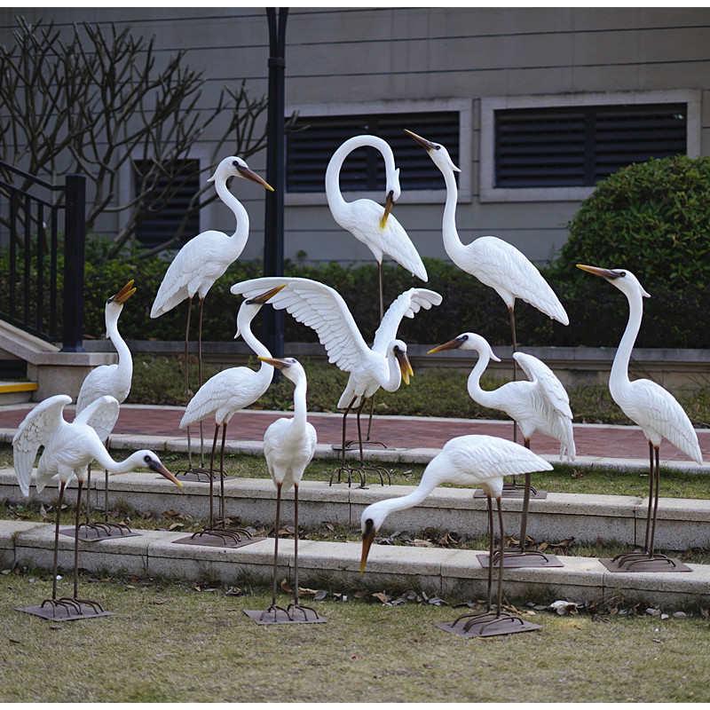 户外仿真白鹭摆件玻璃钢园林水景雕塑玻璃钢庭院假山草地鸟类装饰