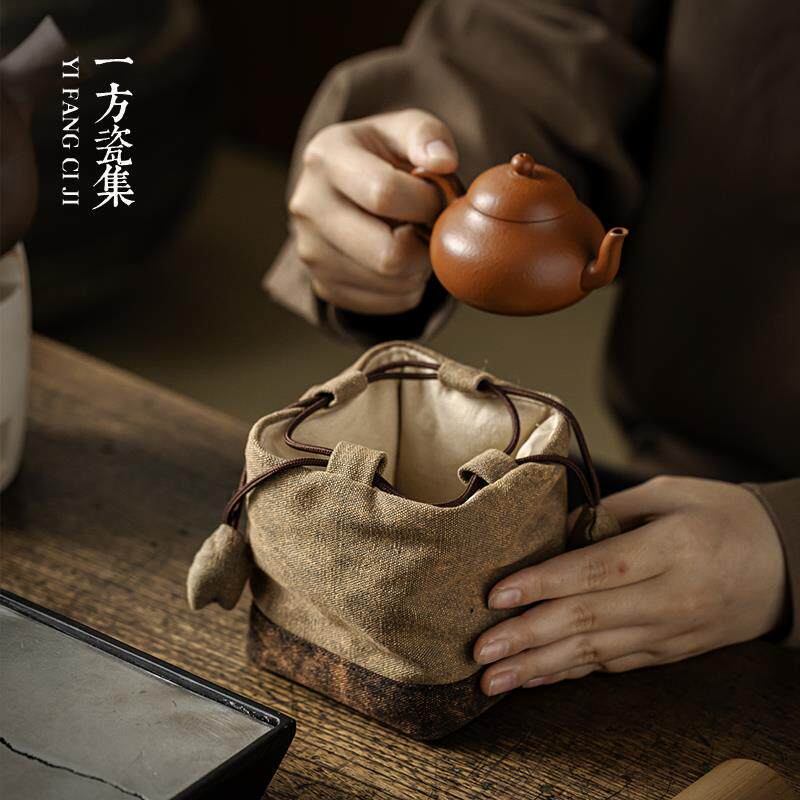 紫砂茶壶盖碗收纳包中式布艺束口包便携快客杯主人杯旅行茶具布包