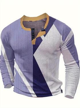 E 59827 Men's casual round neck henley shirt 士休闲圆领亨