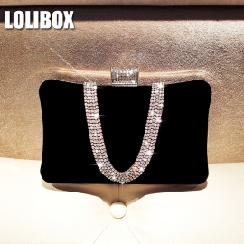 lolibox定制丝绒水钻指环包女小手，拿包晚宴包链条(包链条，)斜跨宴会包