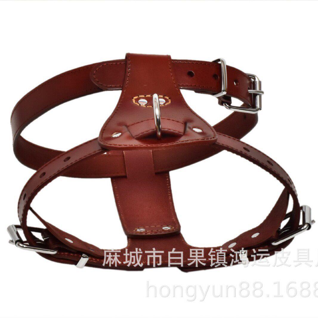 新款直销狗狗宠物头层牛皮胸背带牵引护卫犬牛皮胸背