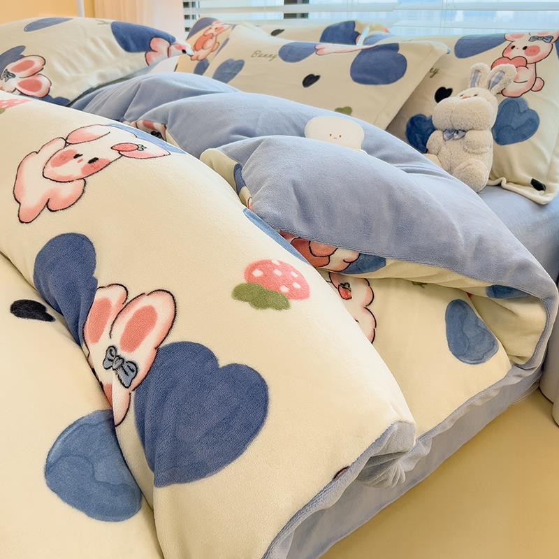 正品季牛2奶绒四件套床024新款双面加绒加冬厚珊瑚绒被套床单上三