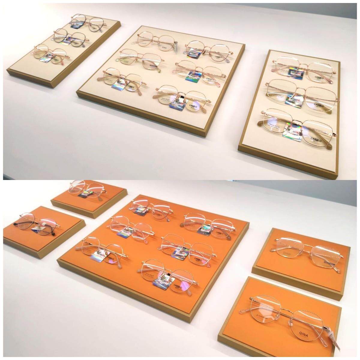新品眼镜展示架托盘陈列摆架装饰道具柜台中岛收纳拉丝皮革太阳镜