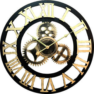 美式 饰创意壁钟大钟表 齿轮复古挂表工业风木质静音挂钟客厅抽屉装