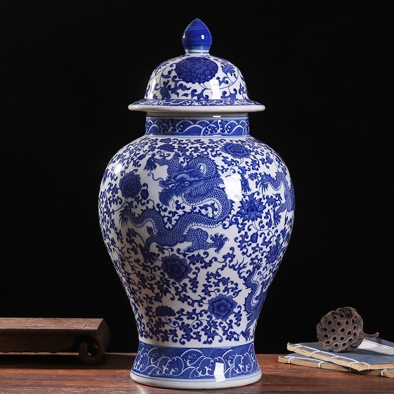 青花龙纹大花瓶 景德镇陶瓷落地大瓷器 中式家具客厅玄关工艺品