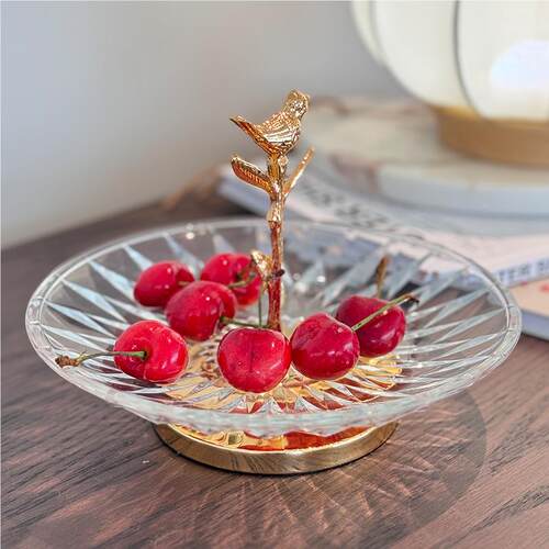 璃盘下午玻茶品盘点心盘轻XOX奢商用餐盘甜单层糕点盘水果果盘干