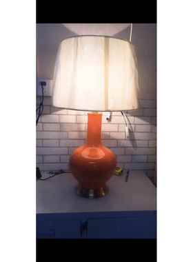 高档北欧陶瓷台灯橙色美式约卧厅家室用现代简欧客式结婚灯