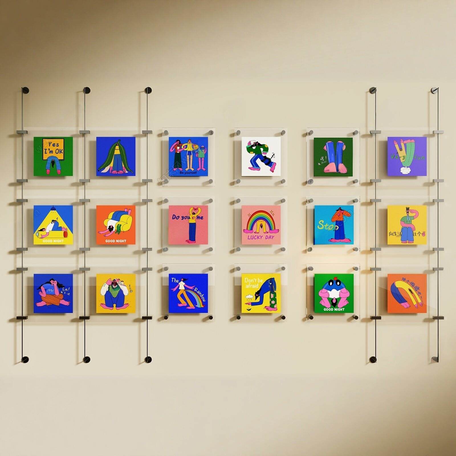 压克力装饰画展厅互动墙装置画企业文化宣传照片墙画面可定制更换