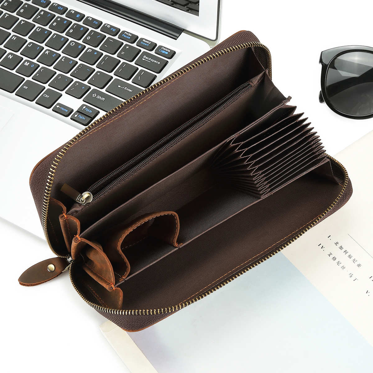 疯马皮手拿钱包 头层牛皮手抓包大容量复古简约男士长款多卡位包