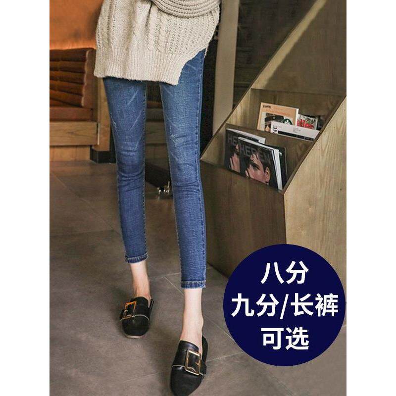 SPYB八分小脚牛仔裤女春秋新款覆古蓝高腰小个子显瘦紧身铅笔裤子