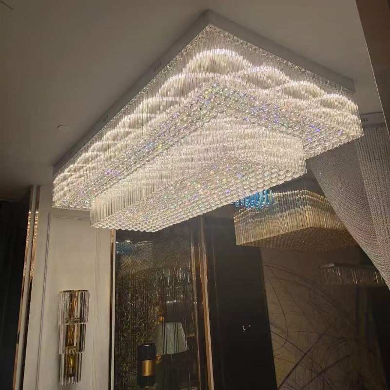 酒店二层沙盘工程餐厅灯别墅所吸顶灯宴会客厅大堂水晶会灯长方形