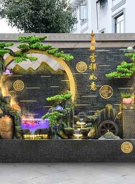 大山流水喷泉池别墅花园庭阳台IMQ鱼水假景装饰水院幕墙屏风隔断