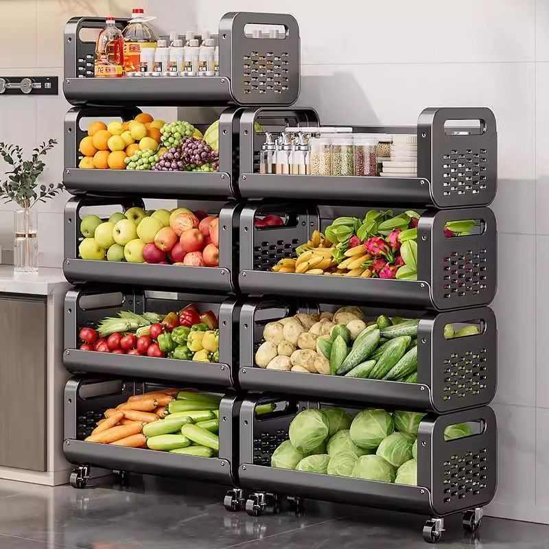 新款厨房置物架蔬菜多功能放菜篮子果蔬各种收纳筐架子可移动