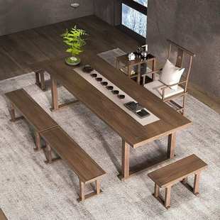 家用泡茶桌简约禅意功夫喝茶桌办公简易茶台 实木茶桌椅组合新中式