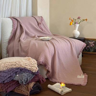 A类全棉四层纱子全棉纱布复午古毯纯色度假披肩毯纯棉办公室盖睡