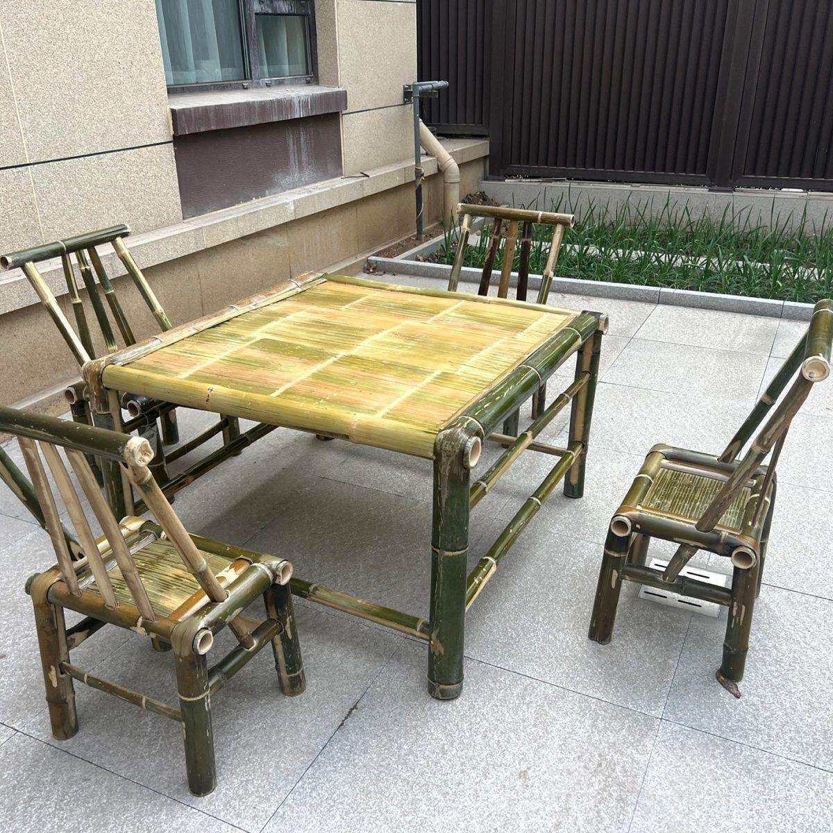 老式竹桌茶桌围炉煮茶户外竹子桌椅庭院民宿装饰餐厅编织桌椅手工