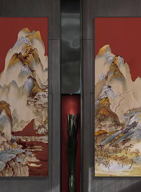 山水新中式酒店大堂装饰画客厅挂画书房壁画办公室茶室三联画中式