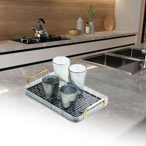 Serving Tray with Handles Clear Cups Holder for Tea House