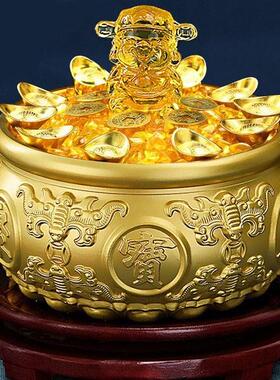 黄铜米缸摆件实心家用客厅玄关工艺品办公室铜制米缸存钱罐装饰品
