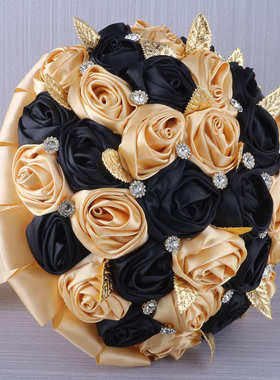 欧美手捧花珍珠水钻手捧花结婚花束婚礼装饰缎带花婚庆用品W2425B