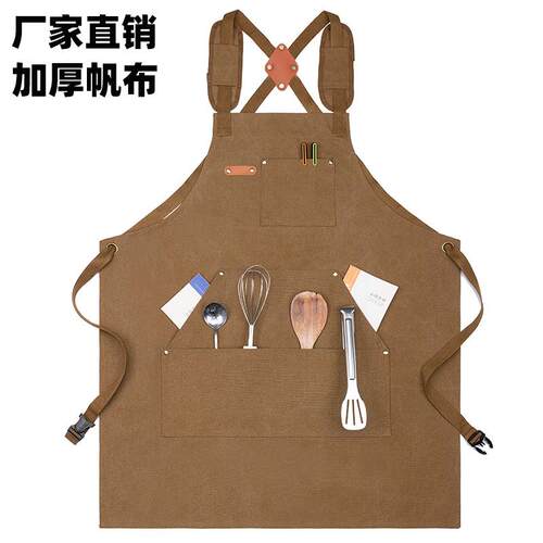 全棉加厚帆布围裙防油家用厨房防水工作围腰围裙厂家logo印字