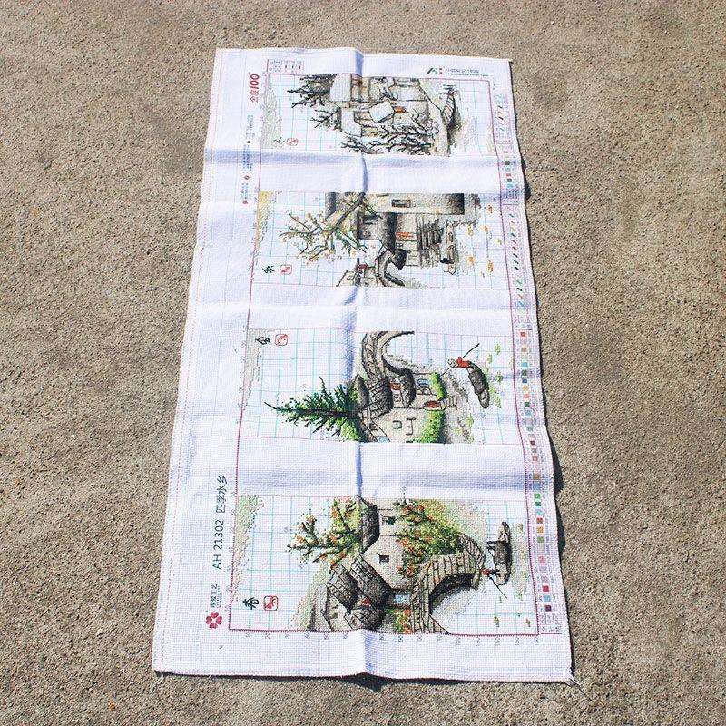 绣好的纯手工十字绣成品春夏秋冬四联画江南水乡风景画不带框