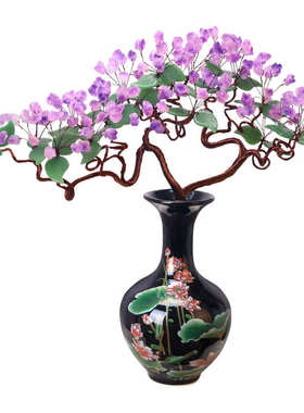 天然紫水晶新中式家居客厅电视柜玄关博古架装饰工艺品轻奢摆件