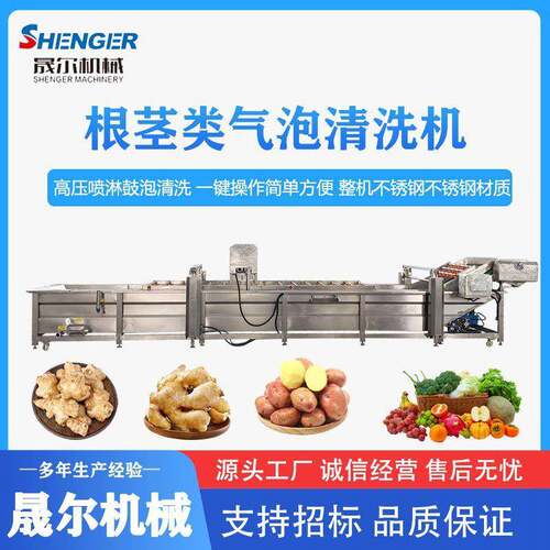 商用果蔬气泡清洗机韭菜莴苣清洗加工设备小黄姜清洗风干线