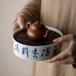 仿古胎诗文壶承陶瓷干泡储水茶盘功夫茶具茶承家用养壶托盘干泡台