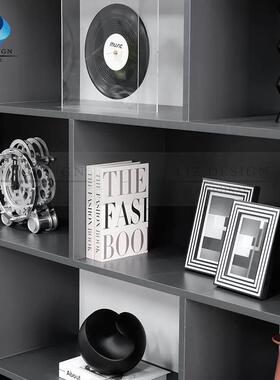 轻奢样板房软装书柜装饰品摆件书架柜子唱片时钟摆设花瓶托盘组合