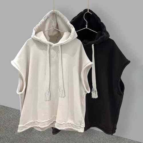 Hooded sleeveless tshirt mens 2025 summer trendy brand ins