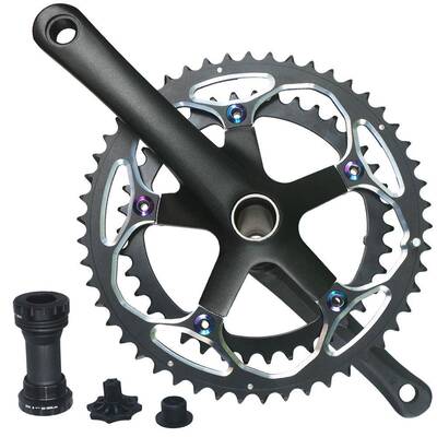 公路车牙盘曲柄中空一体电镀炫彩色130BCD39-50T152/165/170mm