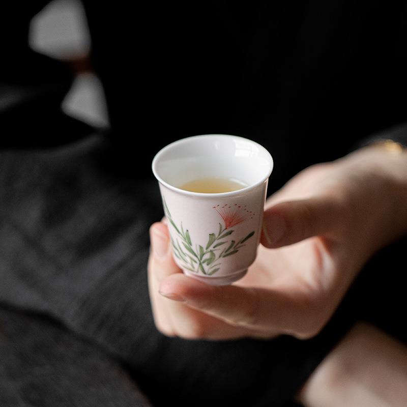 弥言釉下彩手绘合欢花品茗杯家用聚香闻香杯子手工陶瓷茶杯喝茶杯