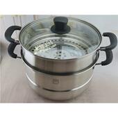 加厚304不锈钢汤锅蒸煮两用锅汤锅覆底汤锅两层蒸锅26cm28cm30cm