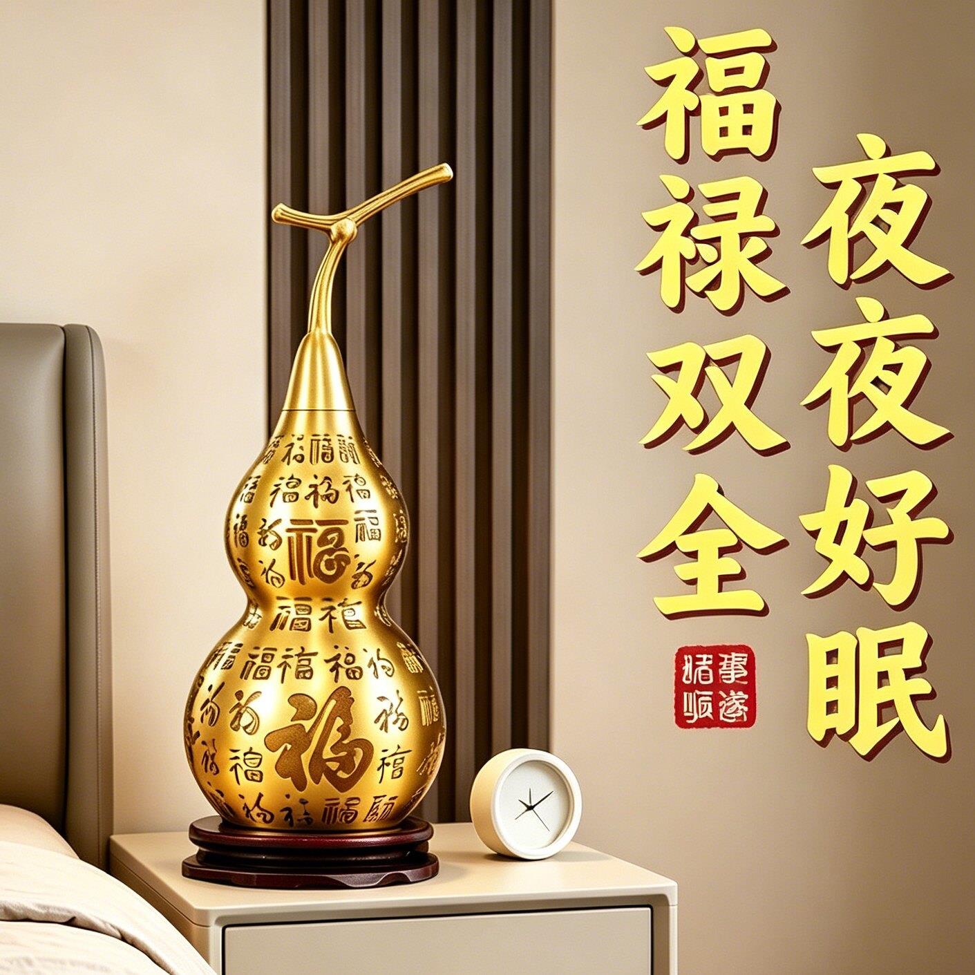 百福铜葫芦纯铜造安宅纳福葫芦铜摆件开口空心大号卧室桌面专用