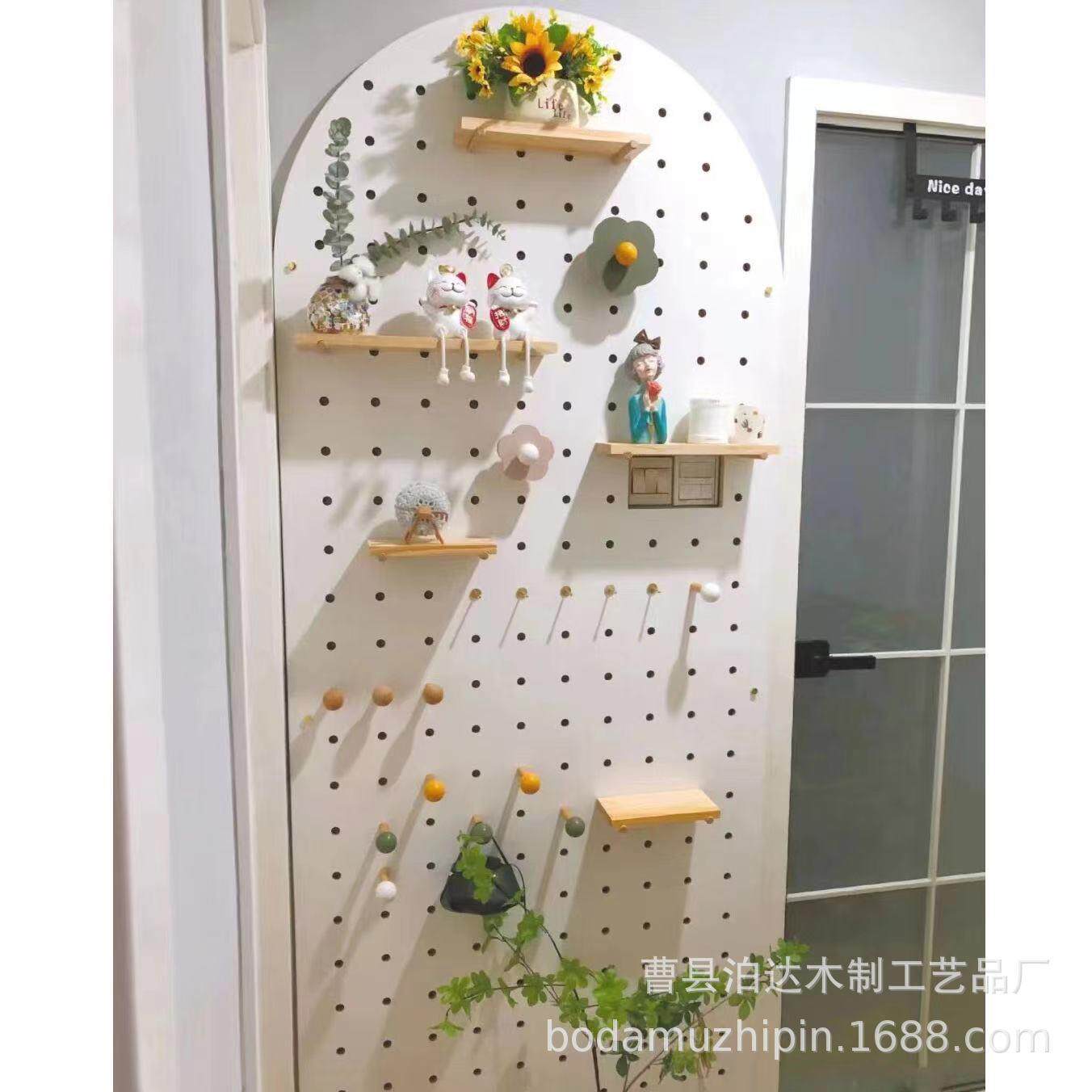 现货木制洞洞板墙上置物架壁板书架挂墙BRJ物架隔墙上墙书架置收