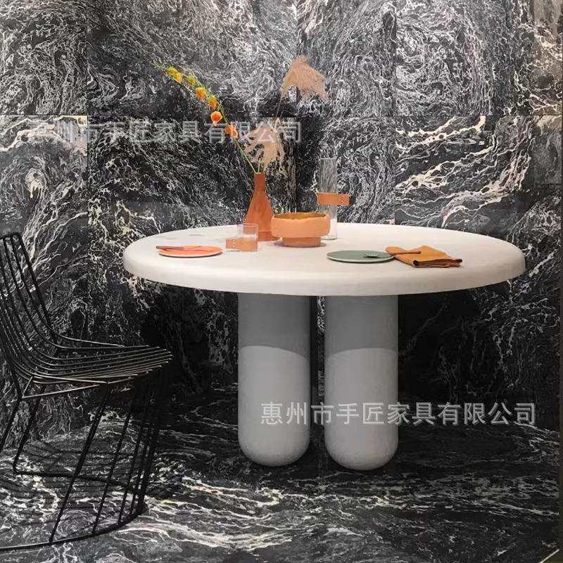 意式极简玻璃钢茶几圆桌创意简约客厅家用餐桌饭桌沙发矮凳墩子