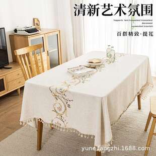 防0015水桌桌布美式 风 风家植物花卉茶刺绣流苏几餐桌垫现代中居式