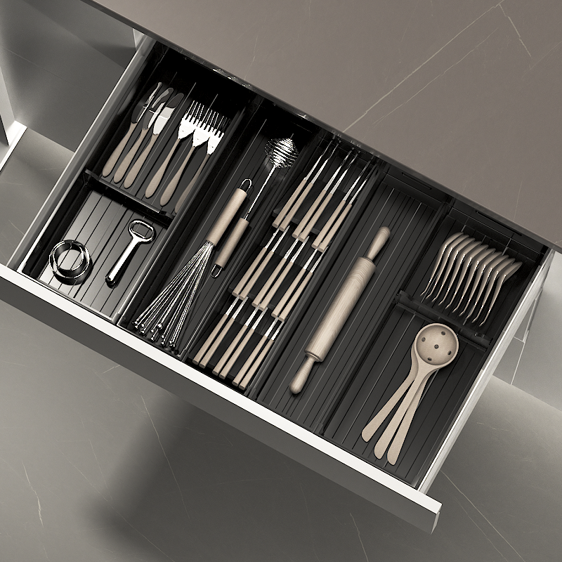 厨房抽屉收纳分隔内置橱柜内碗碟收纳架碗筷盘子收纳盒餐具放碗架