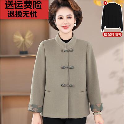 老太太衣服中老年女装秋冬装呢子外套妈妈秋装羊绒双面呢大衣短款
