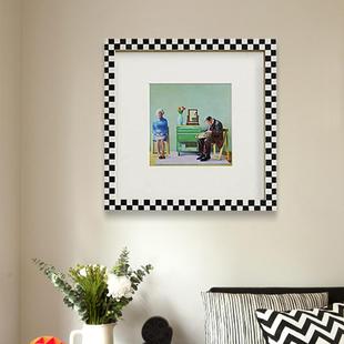 现代法式 饰画大卫霍克尼客厅餐厅墙面挂画 马蒂斯黑白棋盘格艺术装